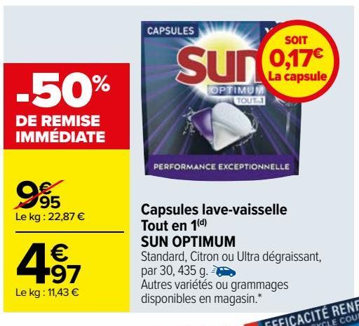 Capsules lave-vaisselle Tout en 1(d) SUN OPTIMUM