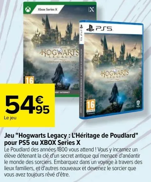 jeu "hogwarts legacy : l'héritage de poudlard" pour ps5 ou xbox series x