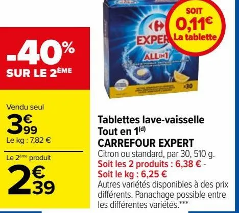 tablettes lave-vaisselle tout en 1carrefour expert