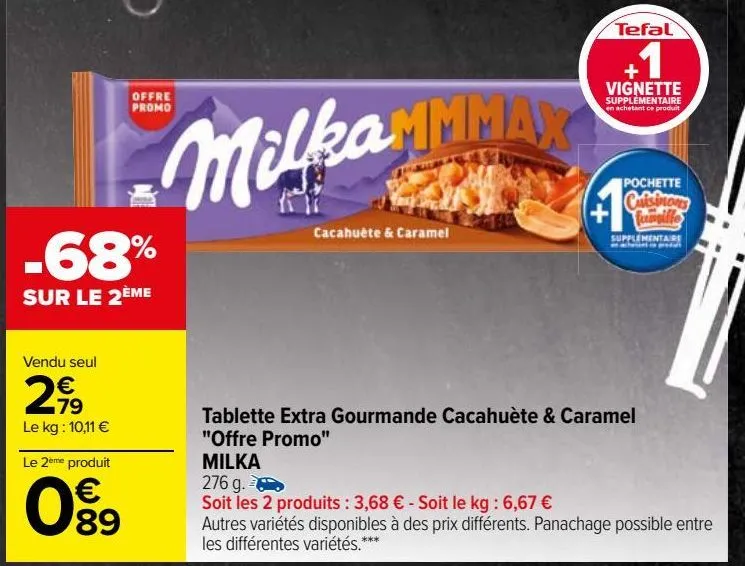 tablette extra gourmande cacahuète & caramel  "offre promo" milka
