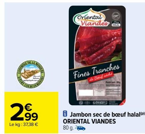 Jambon sec de bœuf halal ORIENTAL VIANDES