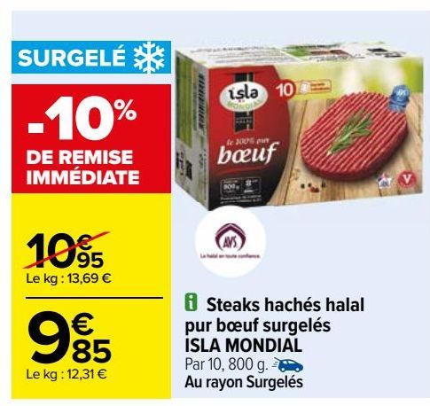 Steaks hachés halal pur bœuf surgelés ISLA MONDIAL