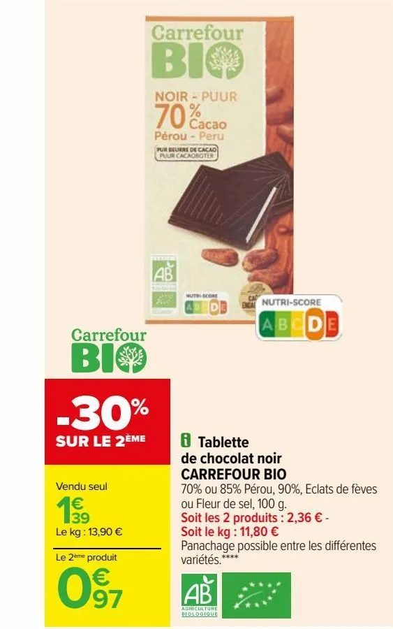 tablette de chocolat noir carrefour bio