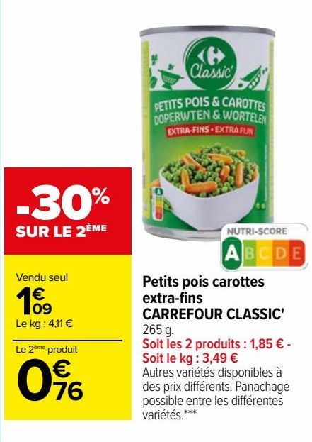 Petits pois carottes extra-fins CARREFOUR CLASSIC'