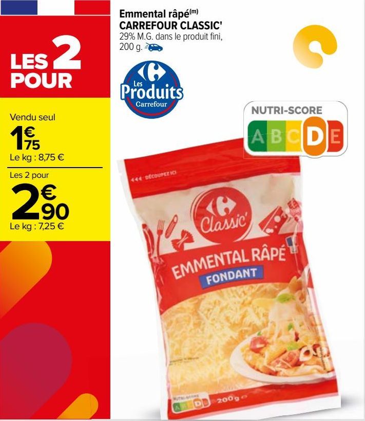 Emmental râpé CARREFOUR CLASSIC' POUR LES 2