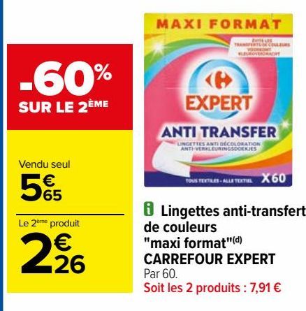 Lingettes anti-transfert de couleurs "maxi format"(d) CARREFOUR EXPERT