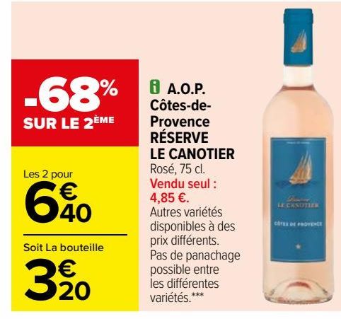 A.O.P.  Côtes-de- Provence  RÉSERVE LE CANOTIER