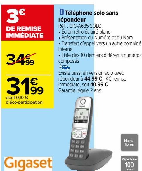 Téléphone solo sans répondeur