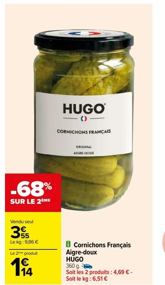 cornichons français aigre-doux hugo