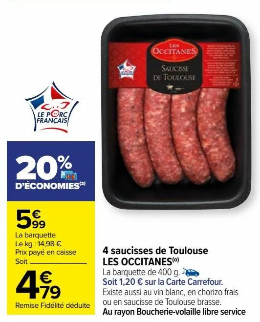 4 saucisses de toulouse les occitanes