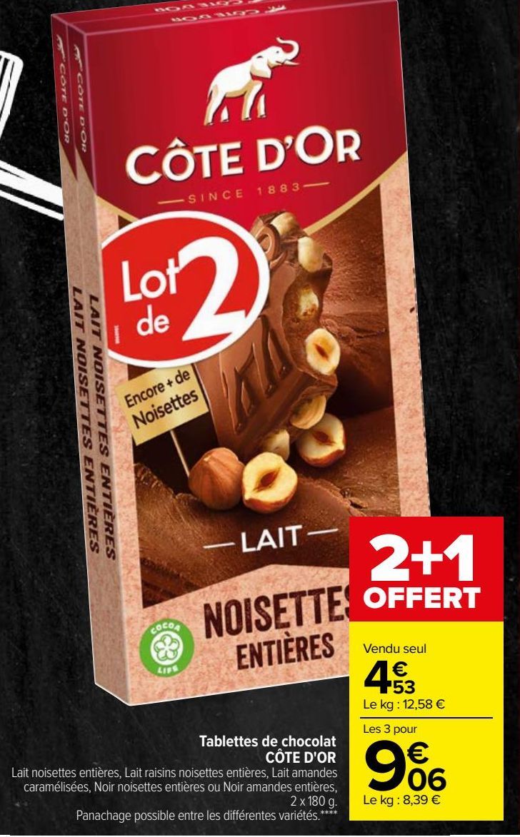 Tablettes de chocolat CÔTE D'OR