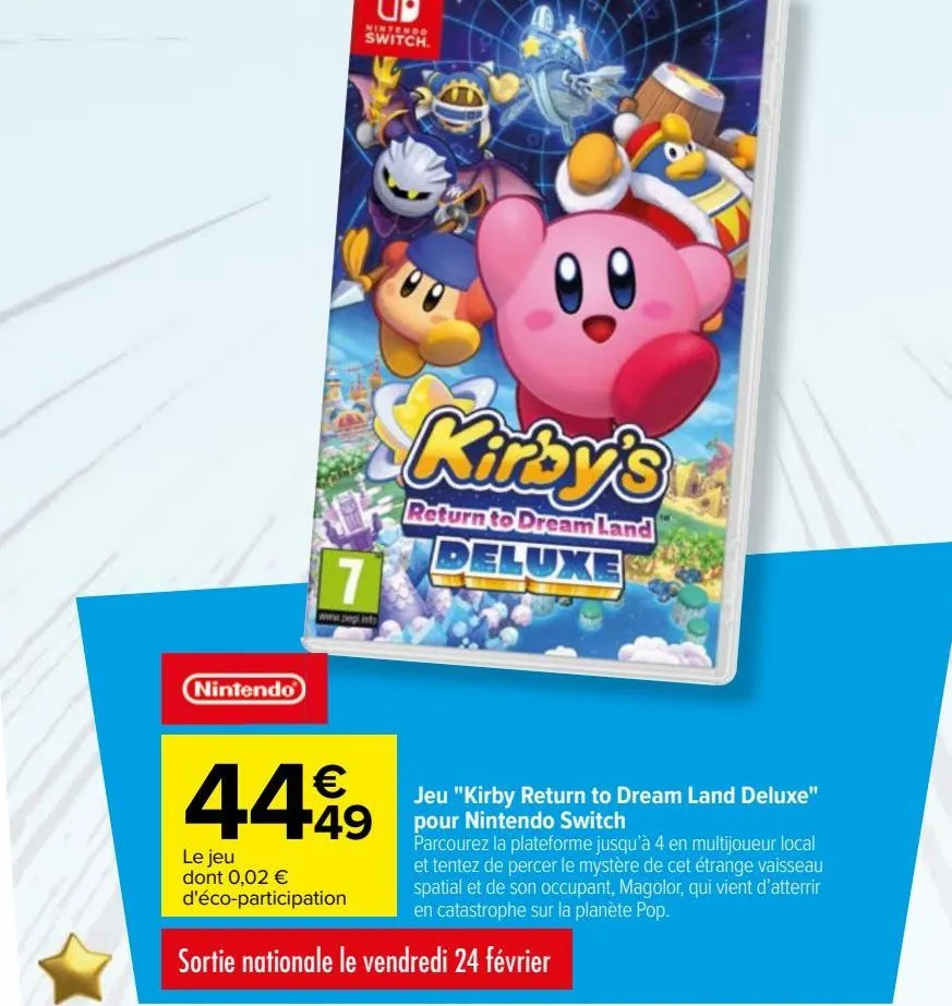 jeu "kirby return to dream land deluxe" pour nintendo switch