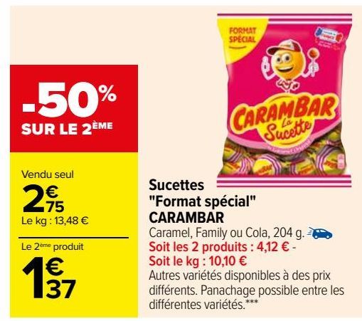 Sucettes "Format spécial" CARAMBAR