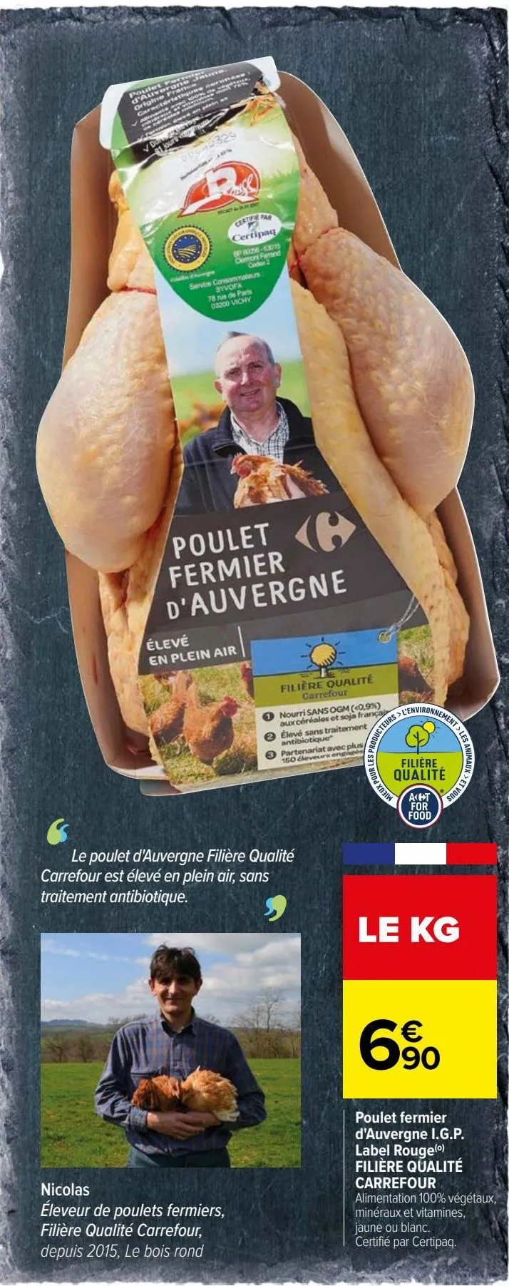 poulet fermier d'auvergne i.g.p. label rouge filière qualité carrefour