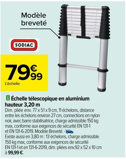 Échelle télescopique en aluminium hauteur 3,20 m