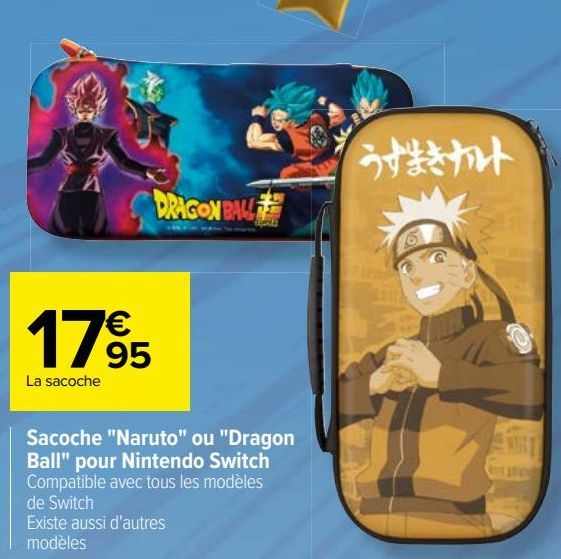 Sacoche "Naruto" ou "Dragon Ball" pour Nintendo Switch