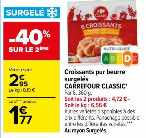 Croissants pur beurre surgelés CARREFOUR CLASSIC'