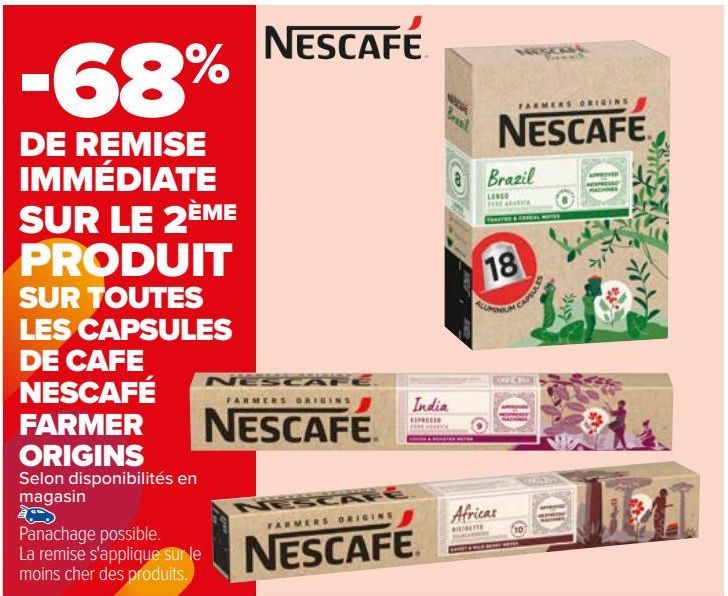 SUR TOUTES LES CAPSULES DE CAFE NESCAFÉ FARMER ORIGINS