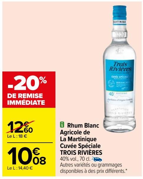 Rhum Blanc Agricole de La Martinique Cuvée Spéciale TROIS RIVIÈRES