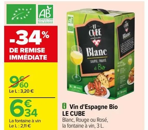 vin d'espagne bio le cube