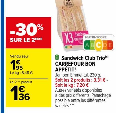 Sandwich Club Trio(n) CARREFOUR BON APPÉTIT!