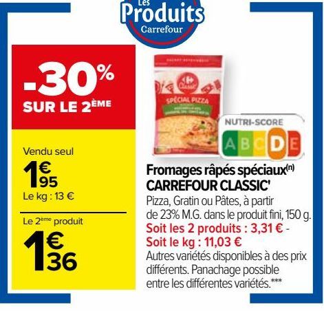 Fromages râpés spéciaux(n) CARREFOUR CLASSIC'