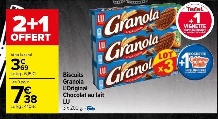 biscuits granola l'original chocolat au lait lu