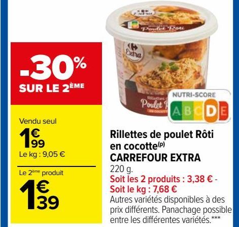 Rillettes de poulet Rôti en cocotte(p) CARREFOUR EXTRA