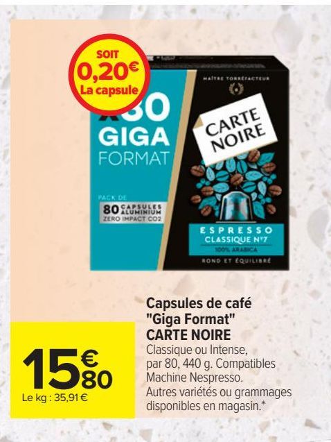 Capsules de café "Giga Format" CARTE NOIRE