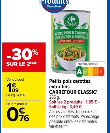  Petits pois carottes extra-fins CARREFOUR CLASSIC'