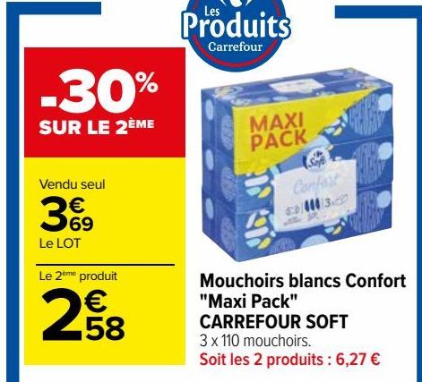 Mouchoirs blancs Confort "Maxi Pack" CARREFOUR SOFT