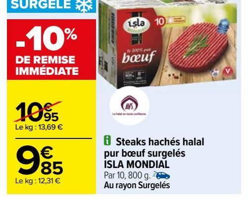 Steaks hachés halal pur bœuf surgelés ISLA MONDIAL