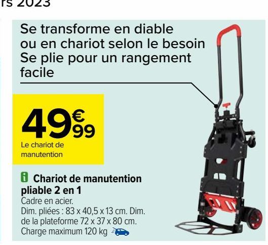 Chariot de manutention pliable 2 en 1