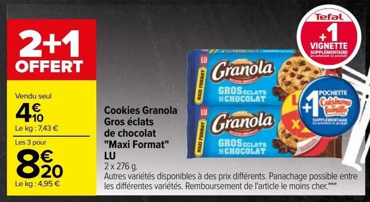 cookies granola gros éclats de chocolat "maxi format" lu