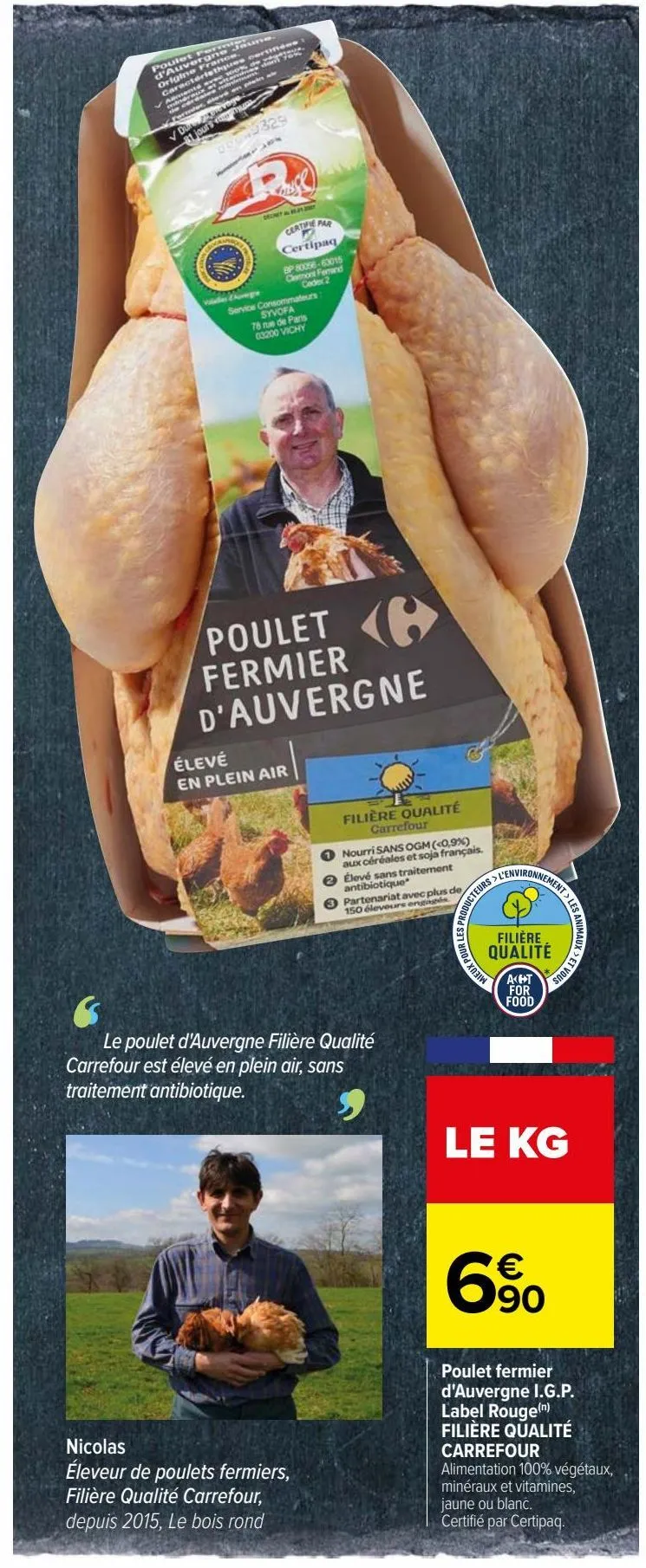  poulet fermier d'auvergne i.g.p. label rouge(n) filière qualité carrefour