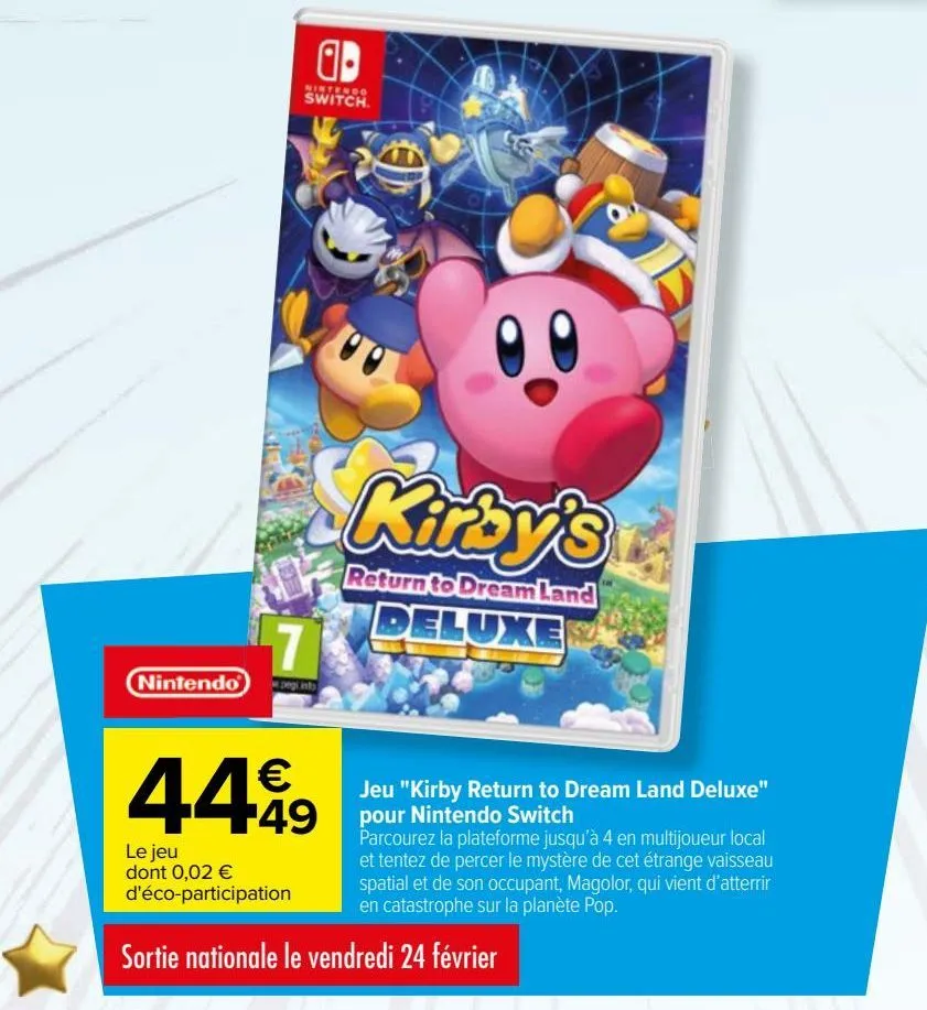 jeu "kirby return to dream land deluxe" pour nintendo switch