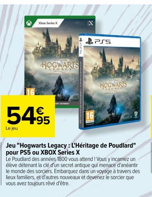 Jeu "Hogwarts Legacy : L'Héritage de Poudlard" pour PS5 ou XBOX Series X