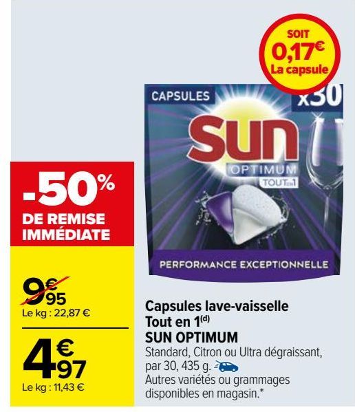 Capsules lave-vaisselle Tout en 1(d) SUN OPTIMUM