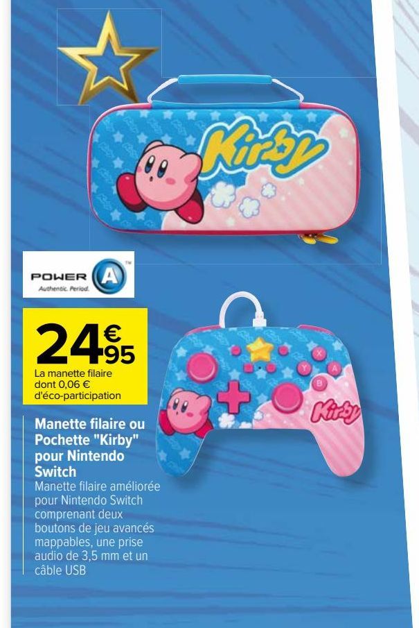  Manette filaire ou Pochette "Kirby" pour Nintendo Switch