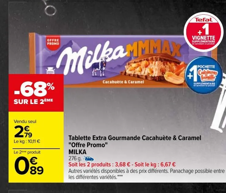 tablette extra gourmande cacahuète & caramel "offre promo" milka