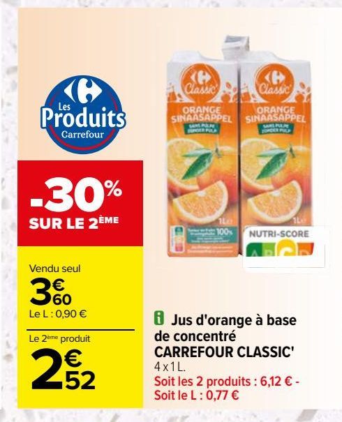 Jus d'orange à base de concentré CARREFOUR CLASSIC'