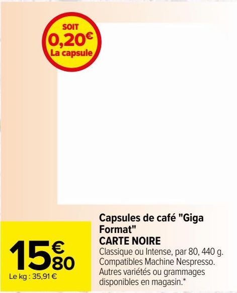 Capsules de café "Giga Format" CARTE NOIRE