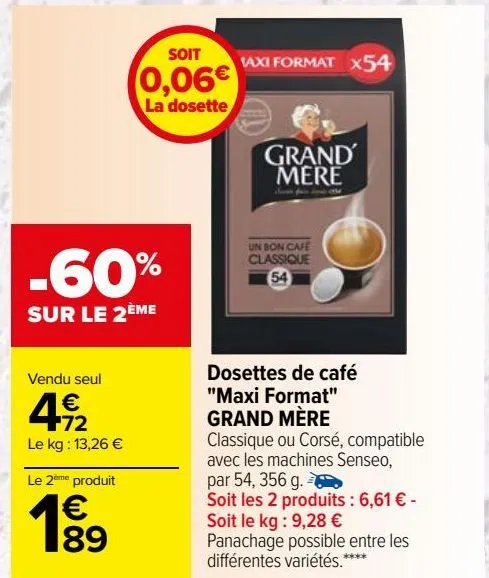 dosettes de café "maxi format" grand mère