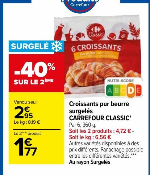 Croissants pur beurre surgelés CARREFOUR CLASSIC