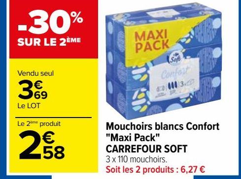 Mouchoirs blancs Confort "Maxi Pack" CARREFOUR SOFT