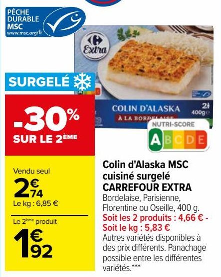 Colin d'Alaska MSC cuisiné surgelé CARREFOUR EXTRA