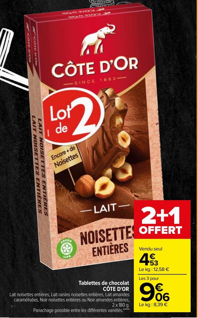 Tablettes de chocolat CÔTE D'OR