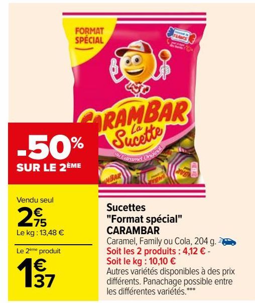 Sucettes "Format spécial" CARAMBAR