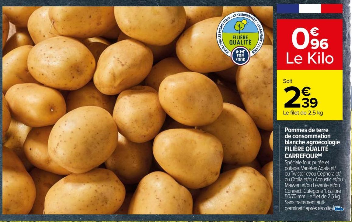 Pommes de terre de consommation blanche agroécologie FILIÈRE QUALITÉ CARREFOUR