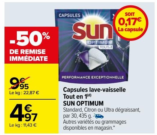 Capsules lave-vaisselle Tout en 1(d) SUN OPTIMUM